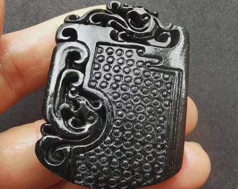 Black Jade Dragon Phoenix Pendant: Mythical Amulet Necklace