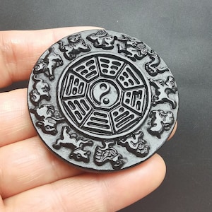 Chinese Chinese Zodiac black green Jade Pendant,circle natural Jade Pendant, Amulet Talisman,handmade Necklace Pendant Jewerly MB