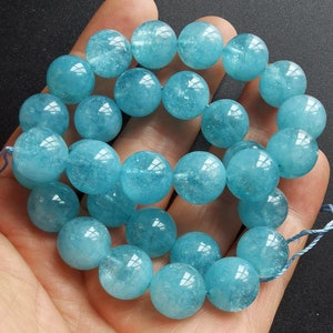 Rond Aquamarine Quartz Strand, 8mm,10mm,12mm, Blue lisse perle ronde, perles de pierre en cristal lâche, Full One Strand 15.5 image 5