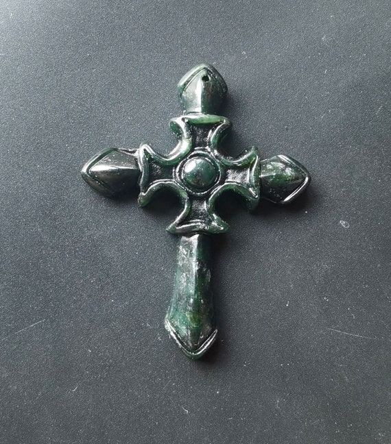 Collana Con Croce Di Giada, Giada Nefrite Canadese, Ciondolo Con Croce Di Giada Canadese, Ciondolo Con Giada Nefrite, Collana Con Croce Di Giada Verde, Giada Per Uomo. - Italia - Foto 6
