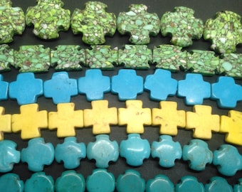 Perline di turchese Howlite incrociate, colore verde, blu, giallo, turchese, perline di pietre preziose sciolte, perline fai da te