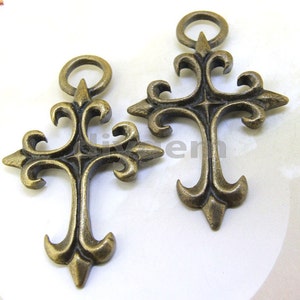 4PCS Large Charm Cross Base Pendant Beads Bronze Plated Brass Jewelry Filigree Link Findings Pendant Earwire Beads 48mmx30mm O image 1