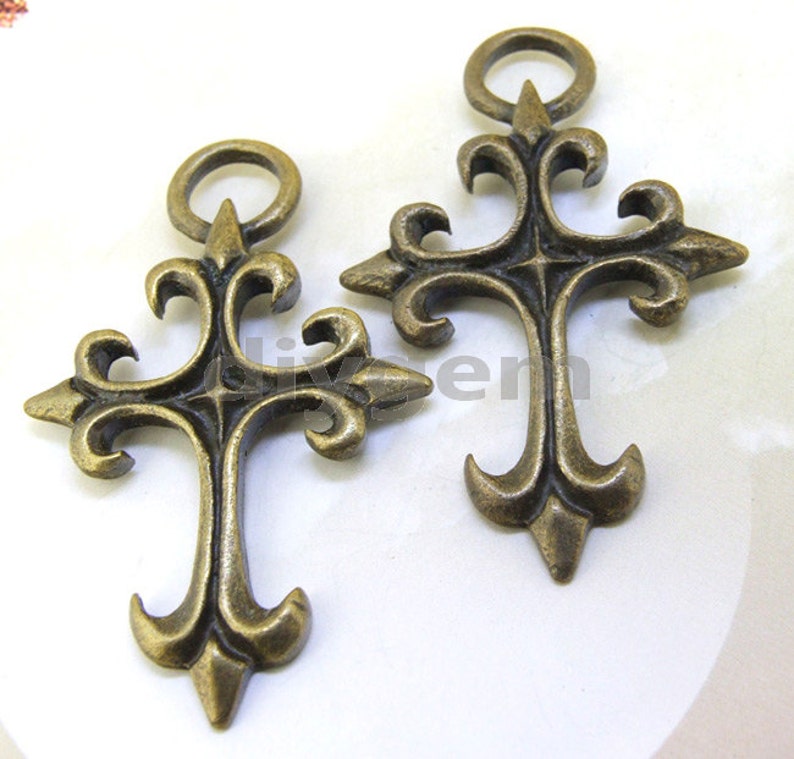 4PCS Large Charm Cross Base Pendant Beads Bronze Plated Brass Jewelry Filigree Link Findings Pendant Earwire Beads 48mmx30mm O image 1