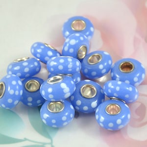 5beads 6Beads 10Beads Large Hole 4.5mm Charm Rondelle  Blue White Circle Lampwork Handmade Glass Beads 7mmx14mm Glass Gemstone Beads