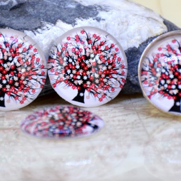 Circle Red Tree Leaf  Handmade photo glass cabochon dome10mm 12mm 14mm 16mm 18mm 20mm 25mm 30mm For Earring Brooch Ring Necklace Bracelet