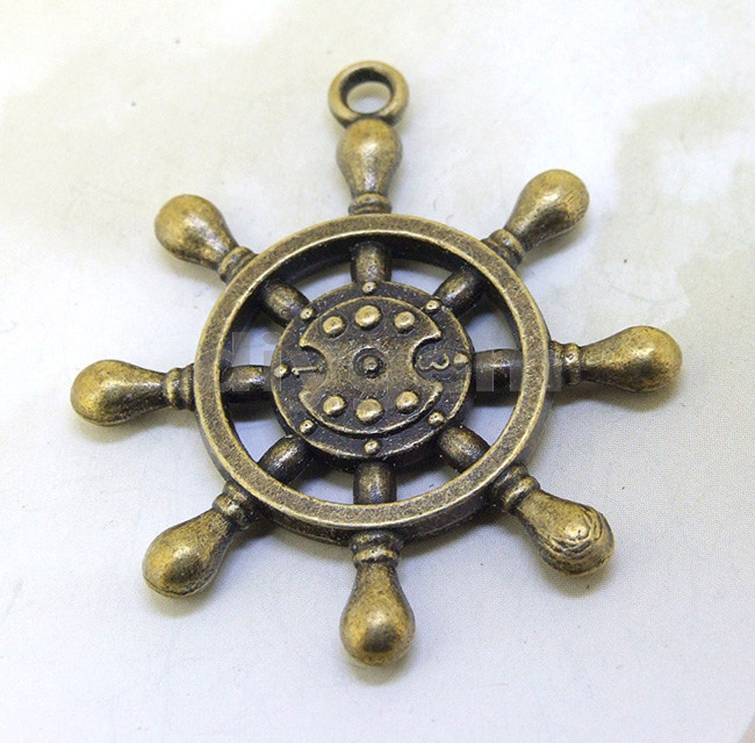 4pcs Charm Carved Steering Wheel Pendant Antique Bronze Plated Link