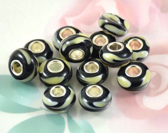 Black Lampwork Glass Charm Beads: Large Hole Rondelle (4.5mm)