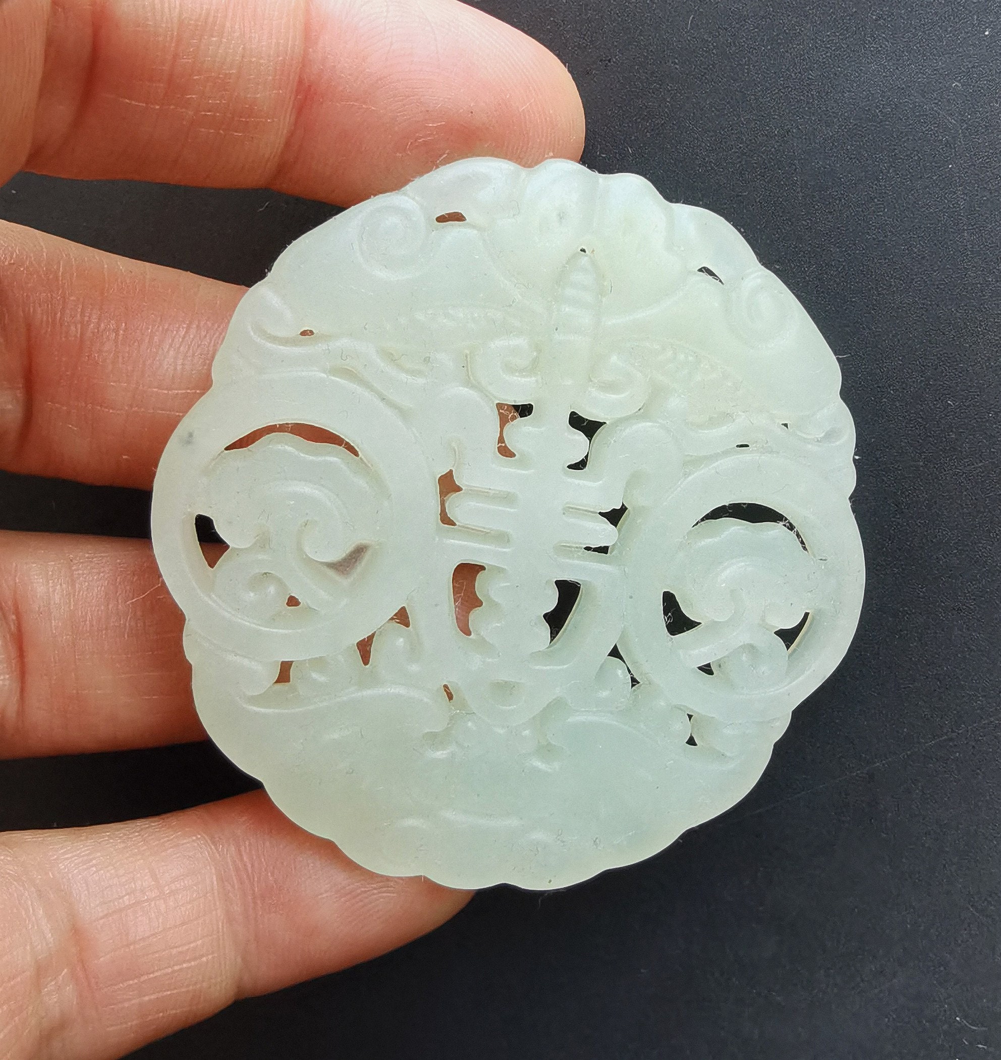 Carved White Jade Pendant Flower Bat Bird Jade Circle | Etsy