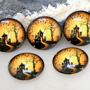 Circle Orange Halloween house Handmade photo glass cabochon dome bead 10mm 12mm 14mm 16mm 18mm 20mm 22mm 25mm 30mm Ring Bracelet Necklace