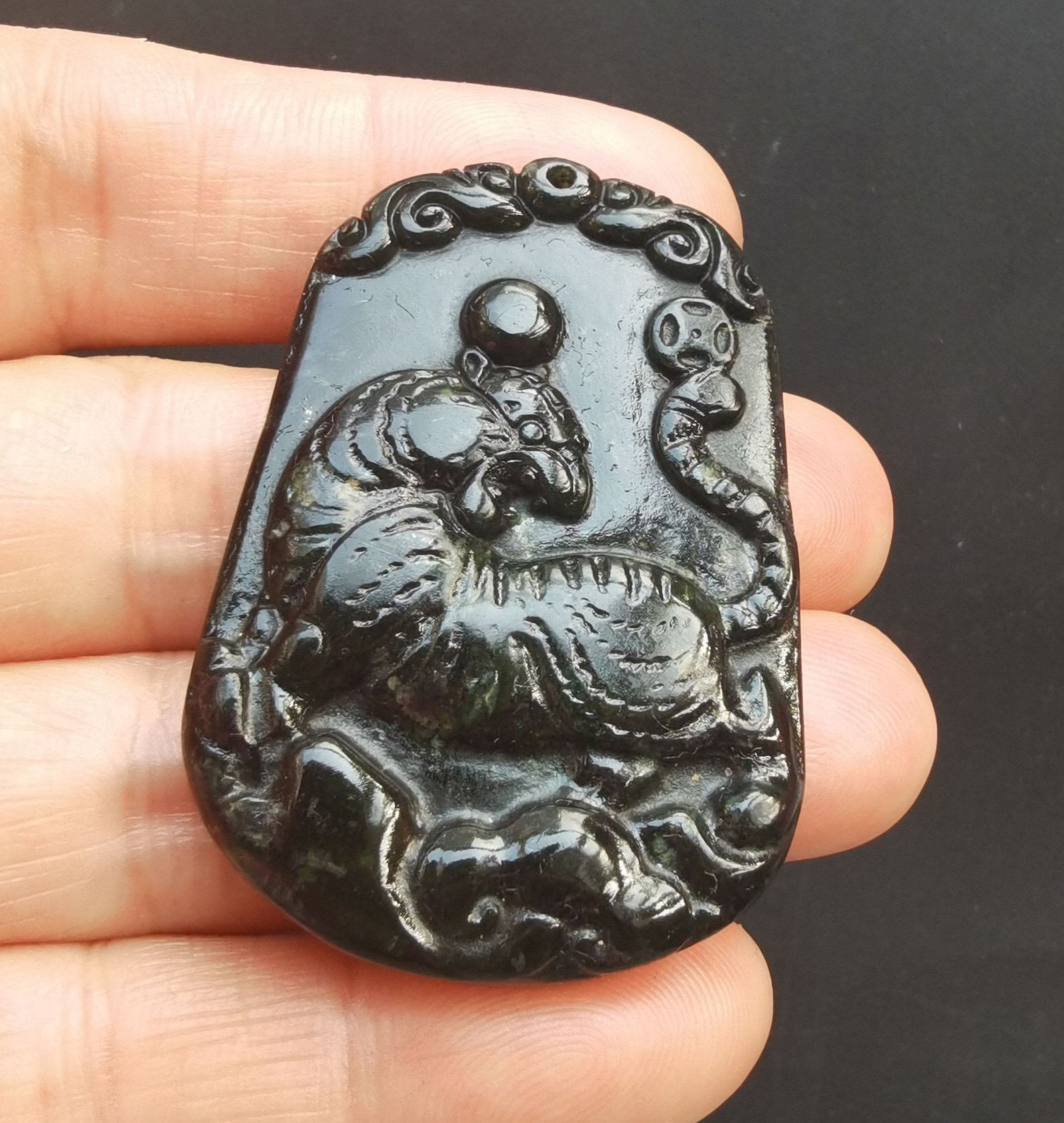 Chinese Zodiac Natural Black Jade Stone Etsy