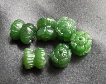 Carving flower barrel natural Nephrite green jade stone beads,Amulet Gemstone bead,for making Handmade necklace,pendant,bracelet Jewelry N1