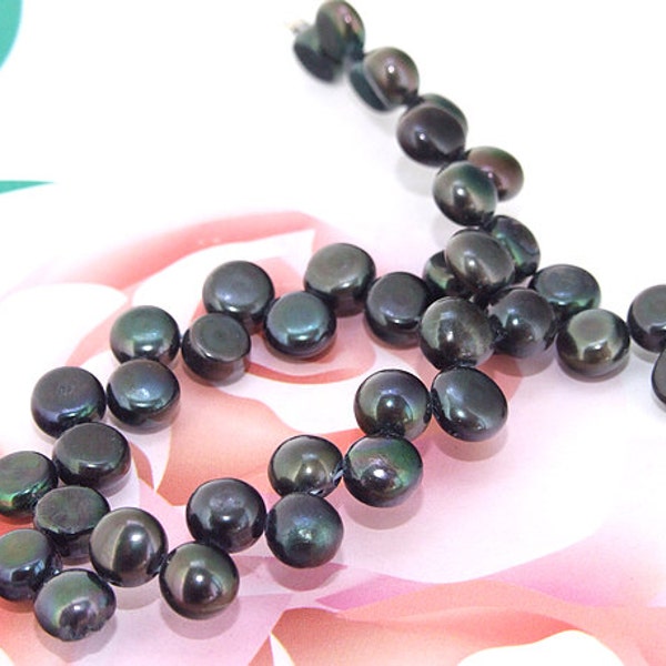 Loose Flat Green Black 4mm-6mm freshwater cultured Pearl beads FULL STRAND