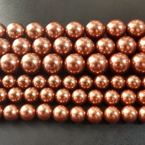 Tira de perlas de concha marrón de 8 mm y 12 mm, redondas, lisas y sueltas, 1 tira completa, 16&quot;