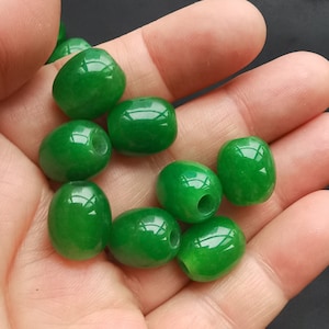 12 x 14 mm, Dread, Tambor de tambor, cuentas sueltas de piedra de jade verde, agujero grande de 4 mm, paspartú LULUTONG chino, piedra preciosa, pulsera, pendiente, collar MG