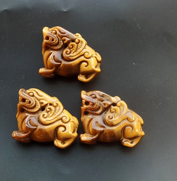Pendentif Dragon Avec Pierre œil De Tigre - Neuf Sans Emballage, Pièce Unique