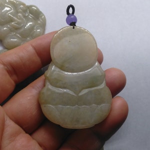 Guanyin Bodhisattva jadeite pendant, Carved Grade A Natural jade stone, yellow Burmese jade, Amulet necklace Pendant, Gemstone bead jewelry image 4