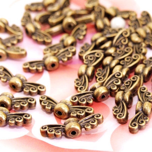 50Beads---charme Double trou col fleur Bronze plaqué laiton Filigree conclusions boucle d oreille pendentif Perle en 4mmx14mm 3G