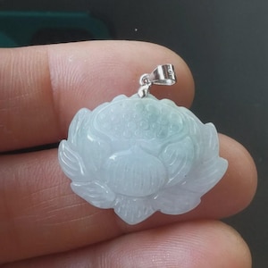flower carving natural lavender Green jadeite jade stone pendant,Grade A,Amulet,Untreated,Handmade Victorian,Sterling silver hook,jewelry