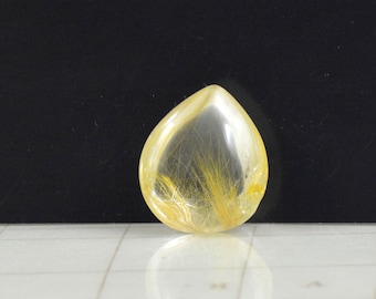 Golden Rutilated Quartz Cabochon: Natural Teardrop Gemstone Bead