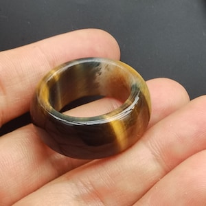 Circle natural blue yellow tiger eye stone Rings, Round Smooth banded ring, width ring,Amulet woman ring,man ring