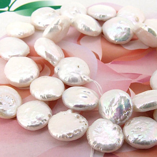 Loose beads gemstones 11mm Luster White Coin Pearl freshwater cultured  Pearl beads full one strand
