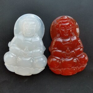 Large Guanyin natural chalcedony Agate pendant,white red,Bodhisattva,Carnelian gemstone bead Stone, Healing making for necklace,man woman