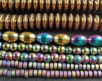 Perline di ematite arcobaleno, marrone, forma rondella, tubo, barile, perline distanziatrici, creazione di gioielli fai da te