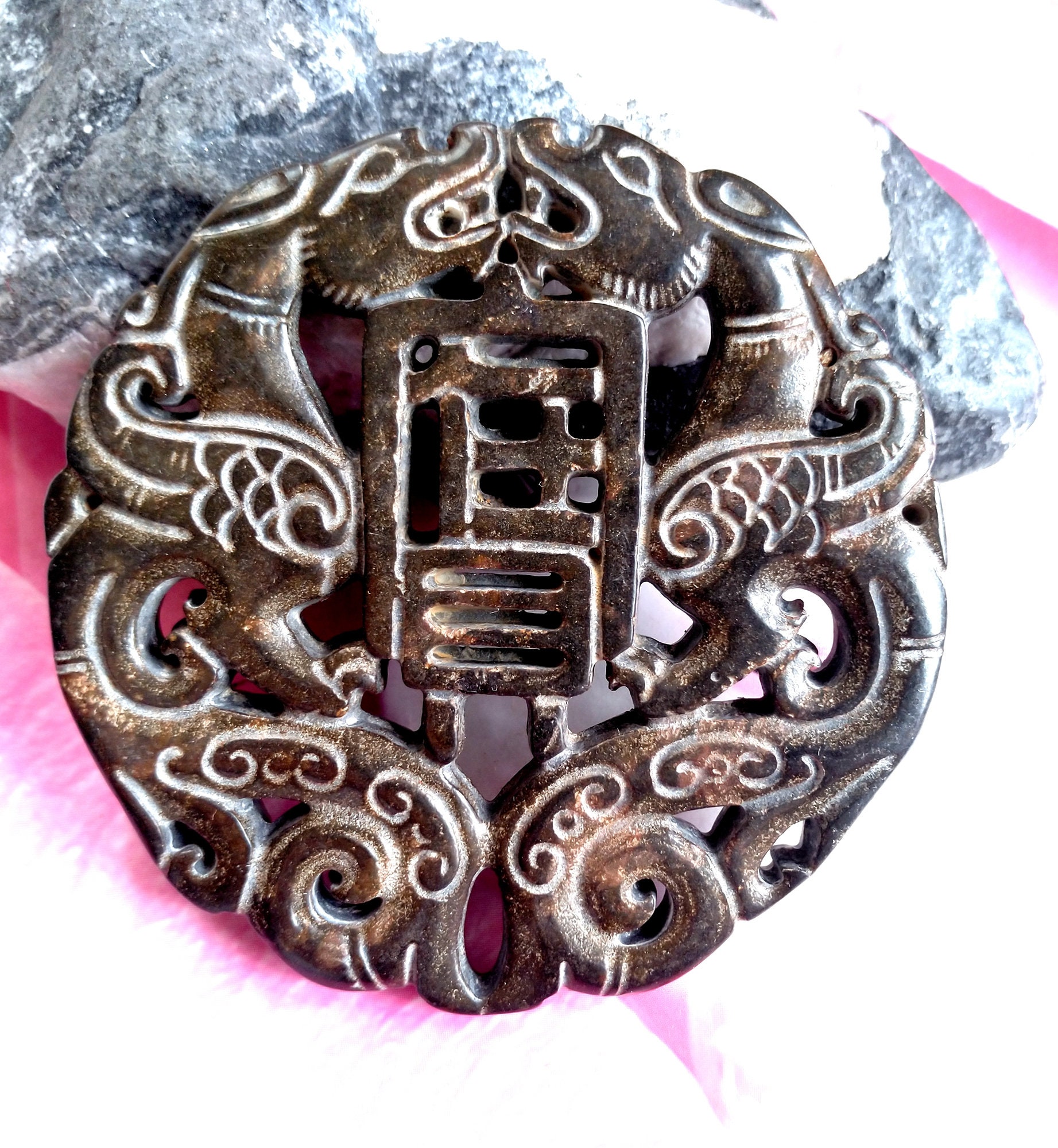 Dragon pendant Carved Black jade pendant charm jade stone Etsy