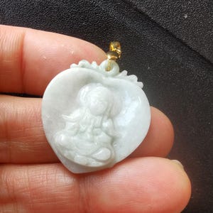 Heart Guanyin bodhisattva Carving natural jadeite jade stone pendant,Grade A,Gemstone bead,Amulet for making handmade Protection necklace