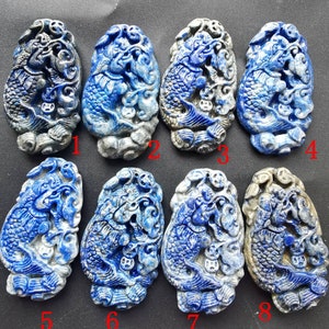 Carved fish natural Lapis lazuli pendant,blue stone,Amulet necklace pendant
