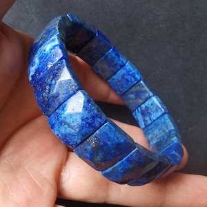 Faceted Blue natural Lapis lazuli stone beaded bracelet,charm bangle,Untreated,Unisex,width,band,Healing Crystal,gemstone Amulet Stretch