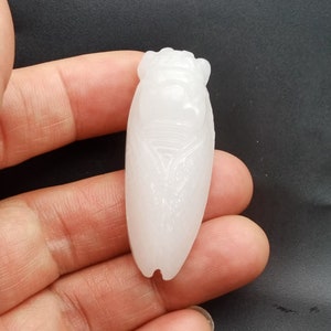 3D cicada carving natural white jade stone pendant,Spacer fitting,Amulet Mythical Animal for making handmade Necklace Jewerly MW2
