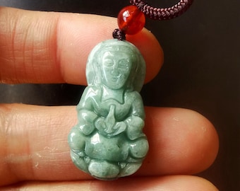 翡翠 ？仏像 ペンダント 緑色 ミャンマー産天然無処理翡翠 仏像 布袋様 ジュエリーペンダント 薄明緑