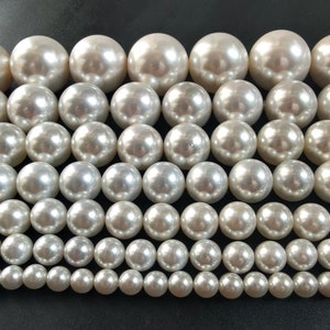 Shell white pearl strand, 6mm,8mm,10mm,12mm,14mm,16mm,20mm,round white south seashells beads,full strand,16&quot;, Loose diy beads,
