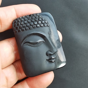 Rectangle Buddha face bodhisattva Black Obsidian stone Pendant,Amulet Necklace Pendant, for handmade making jewelry