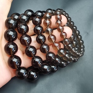 Pulsera de cuarzo ahumado genuino, 6 mm, 8 mm, 10 mm, 12 mm, 14 mm, 16 mm, piedra de cristal natural redonda y lisa, pulsera para mujer y hombre, pulsera elástica de regalo.