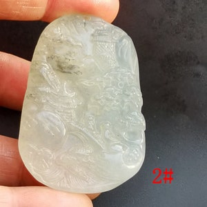 landscape mountain tree carving natural white jade stone pendant,charm Amulet for making handmade Necklace man woman Jewelry MX