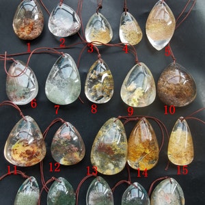 20styles,Natural Garden Golden,brown,green Phantom Quartz Pendant,Gemstone loose Beads,Teardrop,necklace Pendant for handmade jewelry link