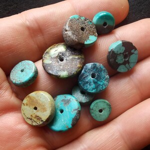 8.8g 10beads Genuine coin donut,natural old turquoise,green black loose beads,for making earring beads,bracelet beads,necklace image 4