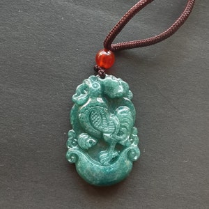 Certified,chinese zodiac rooster cock carving Natural green Jadeite Jade stone pendant,Grade A,Amulet necklace Pendant,Gemstone bead jewelry