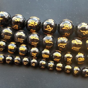 Round black agate,onyx,stone Beads With engraved,6mm 8mm 10mm 12mm,Semi-precious Gemstone bead, for Making Full 1 Strand 15.5&quot;