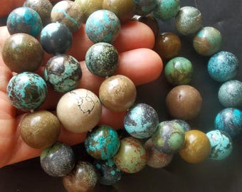 Round Genuine Hubei Turquoise beaded bracelets,natural brown turquoise stone,green blue multicolor,Stretch Bracelet,Unisex Bracelet gift