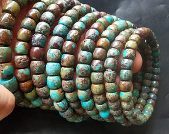 Pulsera Rondelle Drum heshi con cuentas de turquesa natural genuina de Hubei, verde, azul y multicolor, pulsera elástica de piedras preciosas, pulsera unisex.