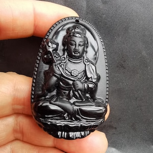 Chinese bodhisattva Black Obsidian stone Pendant, Oval Amulet Necklace Pendant Jewerly, for handmade making jewelry