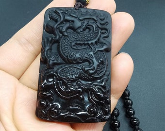 dragon Black Obsidian stone Pendant necklace, Amulet Necklace Pendant Jewelry,for handmade making jewelry