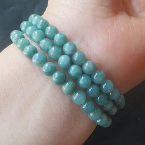 20&quot; 6mm 3rows Round Natural Guatemala blue jadeite jade stone beaded Bracelet,Healing stone,Amulet Stretch Bracelet,Unisex necklace gift