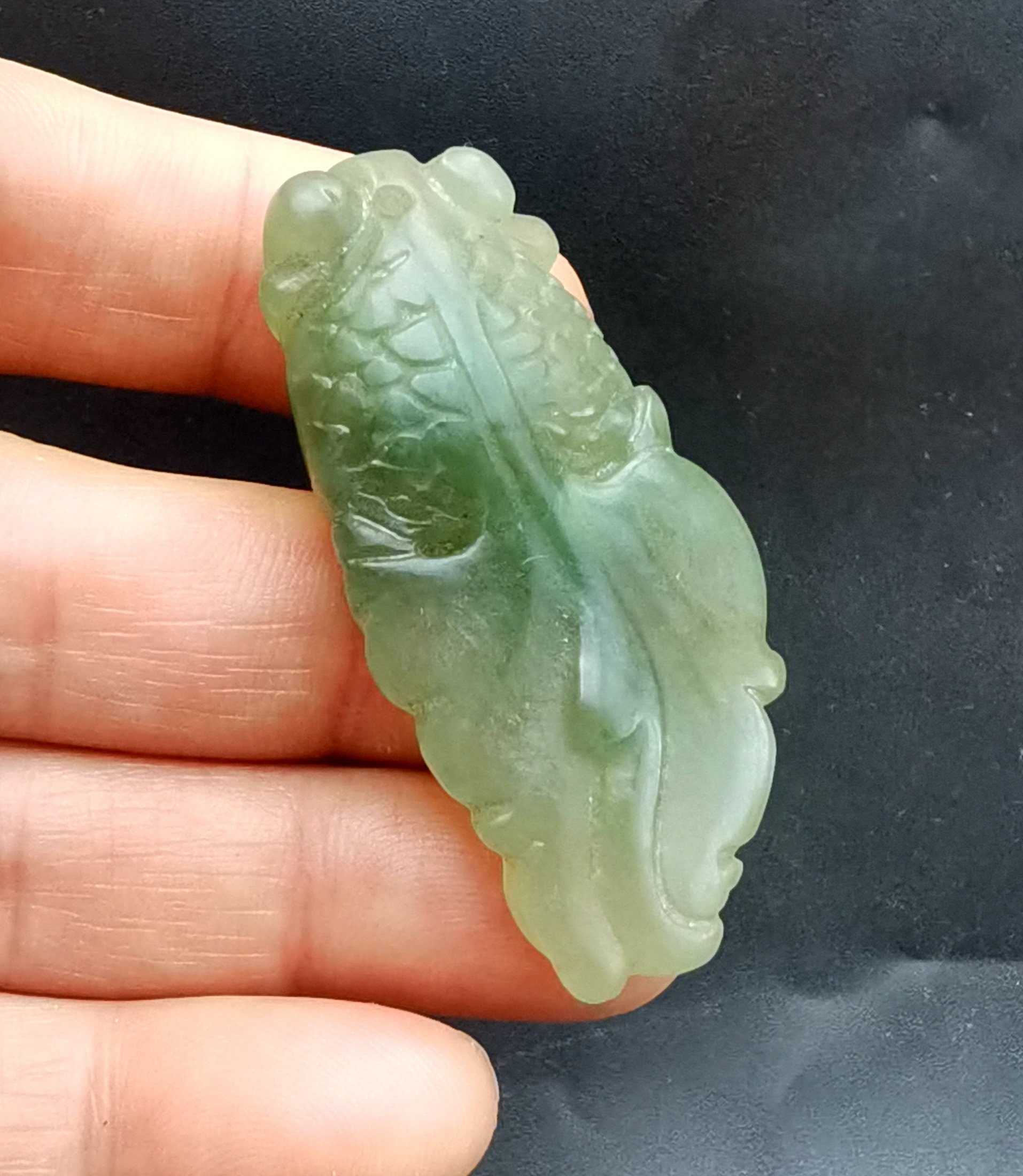 Carving Fish Chinese Xiuyu Natural Green Jade Stone Pendant