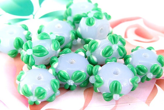 5beads/lot Charm Green Petal Flower Rondelle Lampwork | Etsy