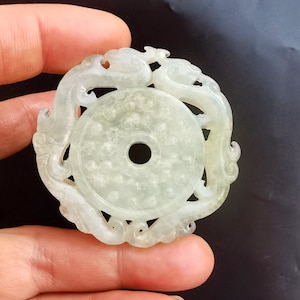 Carved chinese dragon natural chinese xiuyu Jade stone Pendant,Double face,Amulet Mythical Animals Necklace Pendant Jewerly MX