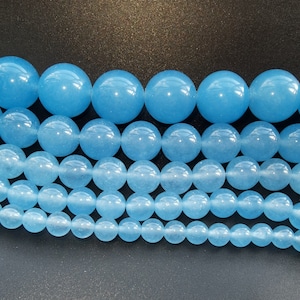Round sea blue jade Beads, 4mm 6mm 8mm 10mm 12mm,14mm, 16mm,Semi-precious Gemstone bead for Making jewelry, Full one Strand